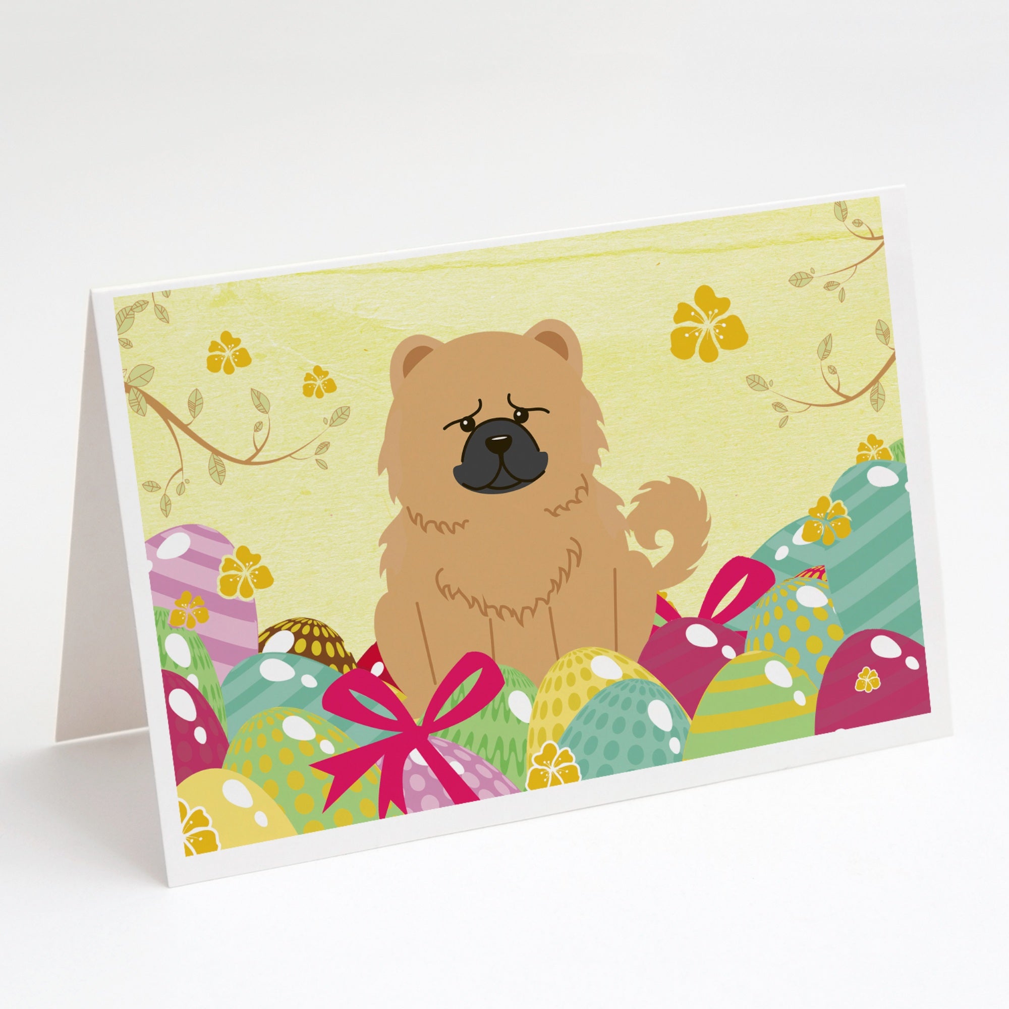 Easter Eggs Chow Chow Cream Greeting Cards And Envelopes Pack Of 8