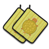 Caroline'S Treasures Bb6736Pthd Turtle With Glasses Pair Of Pot Holders, 7.5 X 7.5, Multicolor
