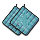 Caroline'S Treasures Unicorn In Plaid Pair Of Pot Holders, 7.5 X 7.5, Multicolor