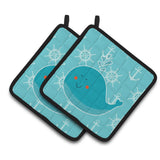 Caroline'S Treasures Bb6765Pthd Whale With Anchors Pair Of Pot Holders, 7.5 X 7.5, Multicolor