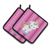 Caroline'S Treasures Bb6806Pthd Pink Stripes Unicorn Pair Of Pot Holders, 7.5 X 7.5, Multicolor