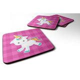 Caroline'S Treasures Pink Plaid Unicorn Foam Coaster Set Of 4, 3.5, Multicolor