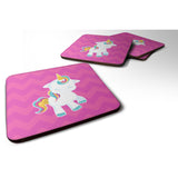 Caroline'S Treasures Pink Chevron Unicorn Foam Coaster Set Of 4, 3.5, Multicolor