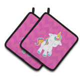 Caroline'S Treasures Pink Chevron Unicorn Pair Of Pot Holders, 7.5 X 7.5, Multicolor