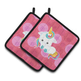Caroline'S Treasures Bb6810Pthd Polkadots Unicorn Pair Of Pot Holders, 7.5 X 7.5, Multicolor