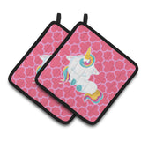 Caroline'S Treasures Bb6811Pthd Quatrafoil Pink Unicorn Pair Of Pot Holders, 7.5 X 7.5, Multicolor