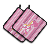Caroline'S Treasures Bb6827Pthd Girl Giraffe Pair Of Pot Holders, 7.5 X 7.5, Multicolor