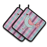 Caroline'S Treasures Bb6833Pthd Bird On Purple Plaid Pair Of Pot Holders, 7.5 X 7.5, Multicolor