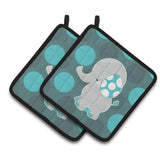 Caroline'S Treasures Bb6837Pthd Polkadot Grey Elephant Pair Of Pot Holders, 7.5 X 7.5, Multicolor