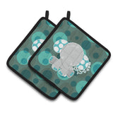 Caroline'S Treasures Polkadot Naptime Elephant Pair Of Pot Holders, 7.5 X 7.5, Multicolor