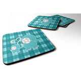 Caroline'S Treasures Plaid Momma & Baby Elephant Foam Coaster Set Of 4, 3.5, Multicolor