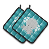 Caroline'S Treasures Bb6840Pthd Plaid Elephant Pair Of Pot Holders, 7.5 X 7.5, Multicolor