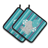 Caroline'S Treasures Bb6842Pthd Grey Elephant With Balloon Pair Of Pot Holders, 7.5 X 7.5, Multicolor