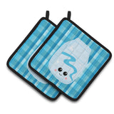 Caroline'S Treasures Bb6846Pthd Blue Plaid And Milk Pair Of Pot Holders, 7.5 X 7.5, Multicolor