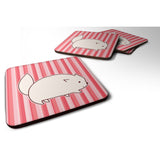 Caroline'S Treasures Cat Pink Stripes Foam Coaster Set Of 4, 3.5, Multicolor