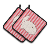 Caroline'S Treasures Bb6855Pthd Cat Pink Stripes Pair Of Pot Holders, 7.5 X 7.5, Multicolor
