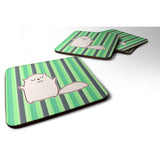 Caroline'S Treasures Cat Green Stripes Foam Coaster Set Of 4, 3.5, Multicolor