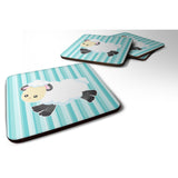 Caroline'S Treasures Sheep On Blue Stripes Foam Coaster Set Of 4, 3.5, Multicolor