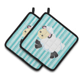 Caroline'S Treasures Bb6873Pthd Sheep On Blue Stripes Pair Of Pot Holders, 7.5 X 7.5, Multicolor