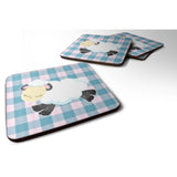 Caroline'S Treasures Sheep On Blue Gingham Foam Coaster Set Of 4, 3.5, Multicolor