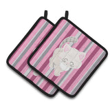 Caroline'S Treasures Bb6878Pthd Kitten Cat Pink And Gray Pair Of Pot Holders, 7.5 X 7.5, Multicolor