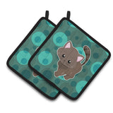 Caroline'S Treasures Bb6885Pthd Polkadot Kitten Cat Pair Of Pot Holders, 7.5 X 7.5, Multicolor