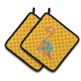 Caroline'S Treasures Bb6896Pthd Brontosaurus Dinosaur Pair Of Pot Holders, 7.5 X 7.5, Multicolor