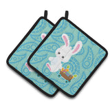 Caroline'S Treasures Bb6898Pthd Easter Rabbit Paisley Blue Pair Of Pot Holders, 7.5 X 7.5, Multicolor