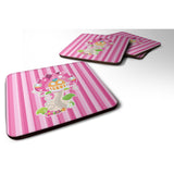 Caroline'S Treasures Fairy House Pink Stripes Foam Coaster Set Of 4, 3.5, Multicolor
