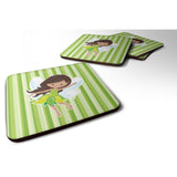 Caroline'S Treasures Fairy Green Stripes Foam Coaster Set Of 4, 3.5, Multicolor