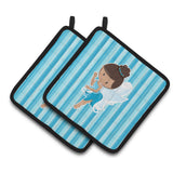 Caroline'S Treasures Bb6910Pthd Fairy Blue Stripes Pair Of Pot Holders, 7.5 X 7.5, Multicolor