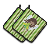 Caroline'S Treasures Bb6912Pthd Fairy Green Stripes Pair Of Pot Holders, 7.5 X 7.5, Multicolor
