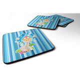 Caroline'S Treasures Bb6914Fc Fairy House Blue Stripes Foam Coaster Set Of 4, 3.5, Multicolor