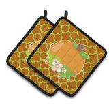 Caroline'S Treasures Bb6919Pthd Fall Pumpkin Orange Quatrfoil Pair Of Pot Holders, 7.5 X 7.5, Multicolor