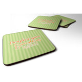 Caroline'S Treasures Fall Pumpkin Spice Green Stripe Foam Coaster Set Of 4, 3.5, Multicolor