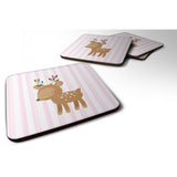 Caroline'S Treasures Deer In Pink Stripes Foam Coaster Set Of 4, 3.5, Multicolor