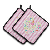 Caroline'S Treasures Bb6937Pthd Flowered Heart Pair Of Pot Holders, 7.5 X 7.5, Multicolor