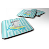 Caroline'S Treasures Surfin Shark On Stripes Foam Coaster Set Of 4, 3.5, Multicolor
