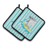 Caroline'S Treasures Bb6942Pthd Surfin Shark On Stripes Pair Of Pot Holders, 7.5 X 7.5, Multicolor