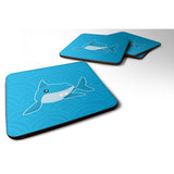 Caroline'S Treasures Shark With Waves Foam Coaster Set Of 4, 3.5, Multicolor