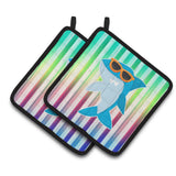 Caroline'S Treasures Bb6944Pthd Cool Kat Shark Pair Of Pot Holders, 7.5 X 7.5, Multicolor