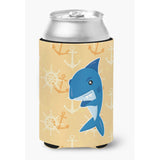 Caroline'S Treasures Shark On Beige Nautical Can Or Bottle Hugger, Can Hugger, Multicolor
