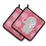 Caroline'S Treasures Bb6950Pthd Elephant Big Polkadots Pair Of Pot Holders, 7.5 X 7.5, Multicolor
