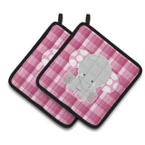 Caroline'S Treasures Bb6952Pthd Elephant Pink Gingham Pair Of Pot Holders, 7.5 X 7.5, Multicolor