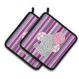 Caroline'S Treasures Bb6954Pthd Elephant On Stripes Pair Of Pot Holders, 7.5 X 7.5, Multicolor