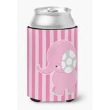 Caroline'S Treasures Elephant On Pink Stripes Can Or Bottle Hugger, Can Hugger, Multicolor
