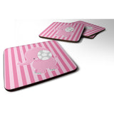 Caroline'S Treasures Elephant On Pink Stripes Foam Coaster Set Of 4, 3.5, Multicolor