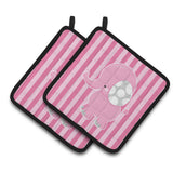 Caroline'S Treasures Bb6955Pthd Elephant On Pink Stripes Pair Of Pot Holders, 7.5 X 7.5, Multicolor