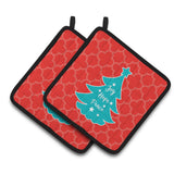 Caroline'S Treasures Bb6969Pthd Christmas Tree Red Teal Pair Of Pot Holders, 7.5 X 7.5, Multicolor