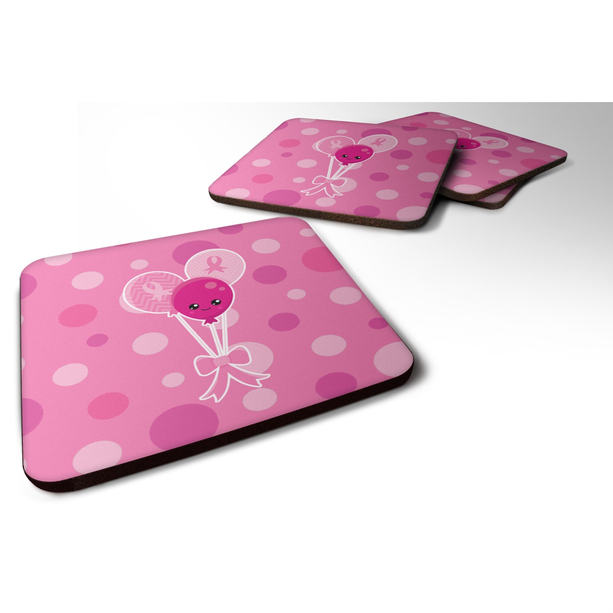Caroline'S Treasures Breast Cancer Awareness Ribbon Balloons Foam Coaster Set Of 4, 3.5, Multicolor